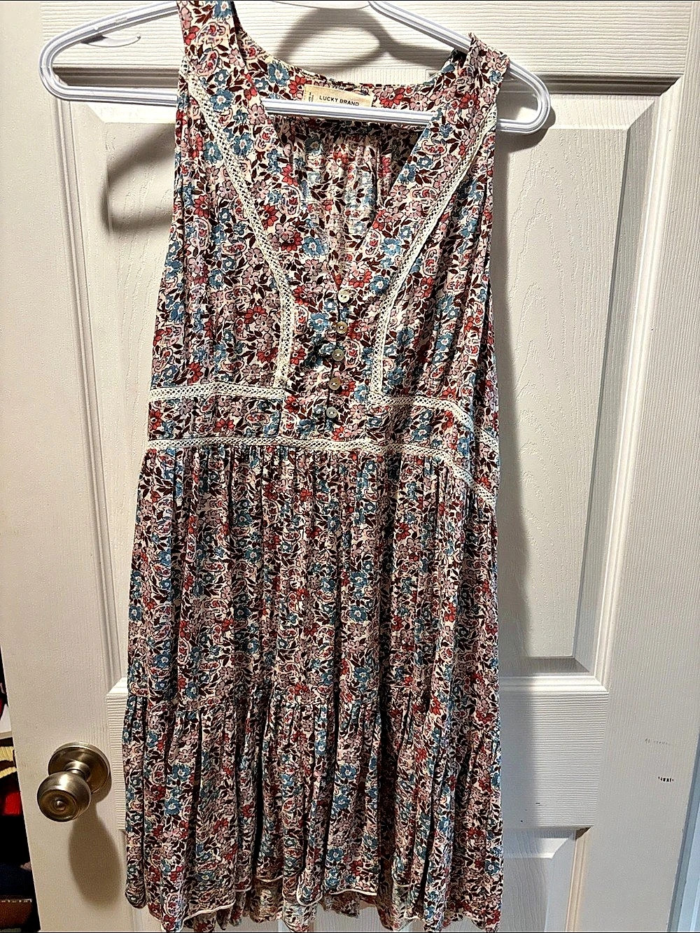 Lucky Brand Floral Maxi Dress in Red & Blue Size Medium Like New
